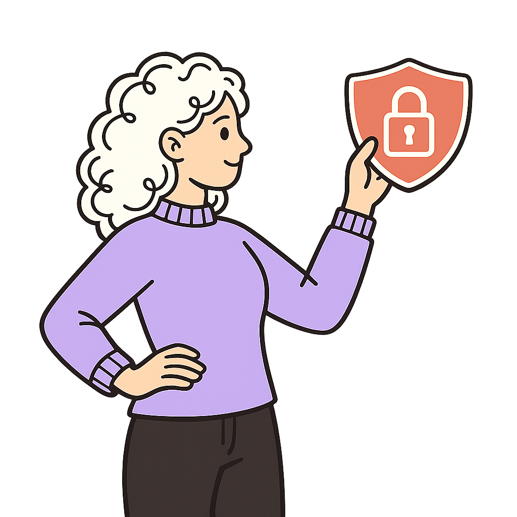 A person holding a shield with a padlock to represent data privacy